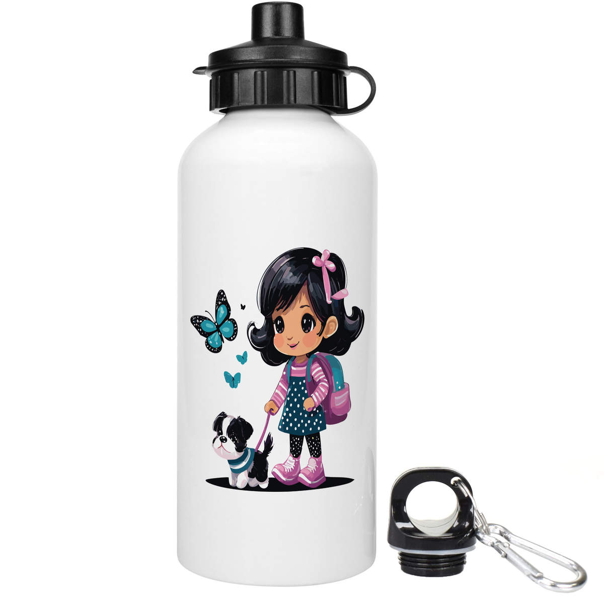 'Little Girl Walking A Puppy' Reusable Water Bottles (WT046628)