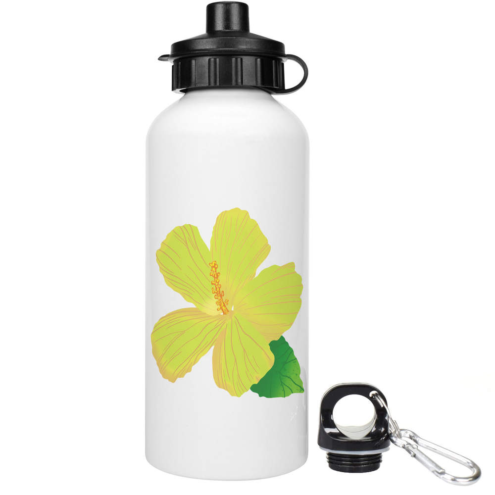 600ml 'Yellow Hibiscus Flower' Reusable Water / Drinks Bottle (WT00080469)