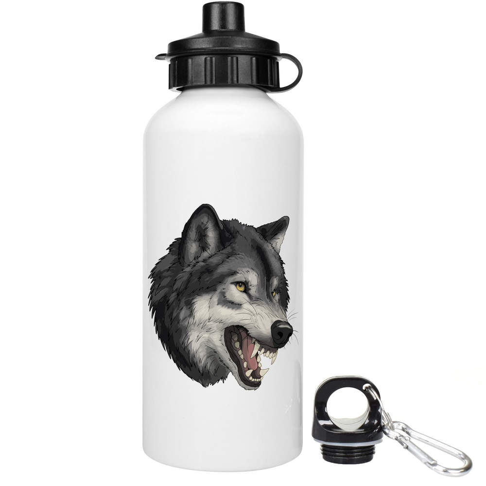 600ml 'Snarling Wolf Head' Reusable Water / Drinks Bottle (WT00084555)
