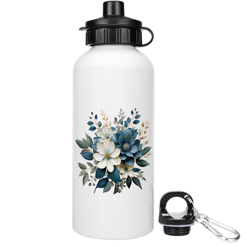600ml 'Blue And White Flowers ' Reusable Water / Drinks Bottle (WT00086221)