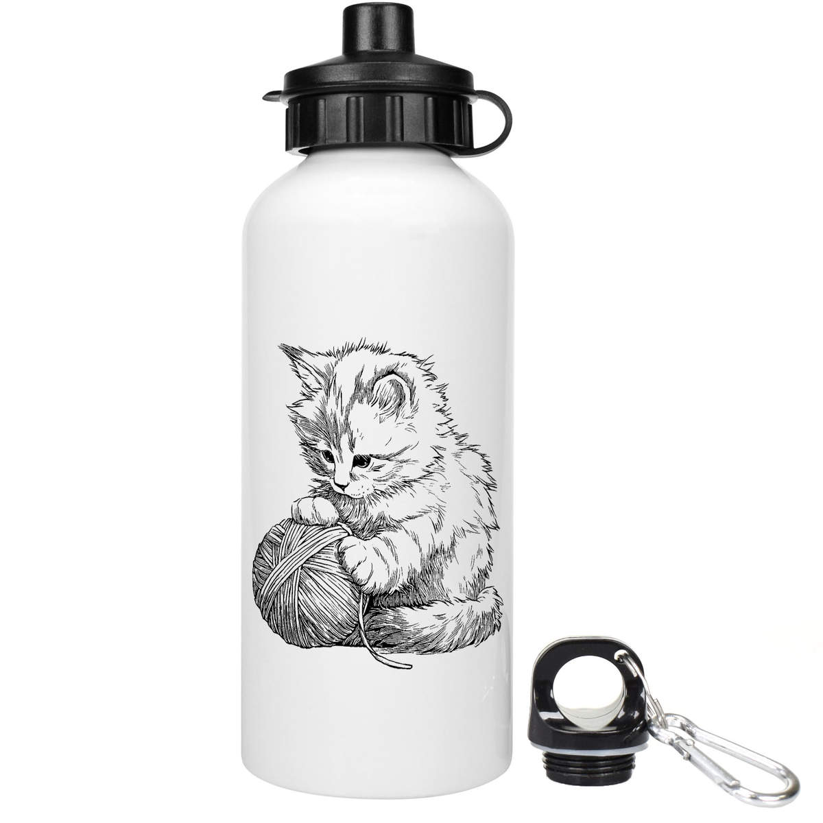 'Cute Fluffy Kitten with Ball of Yarn' Reusable Water Bottles (WT057552)