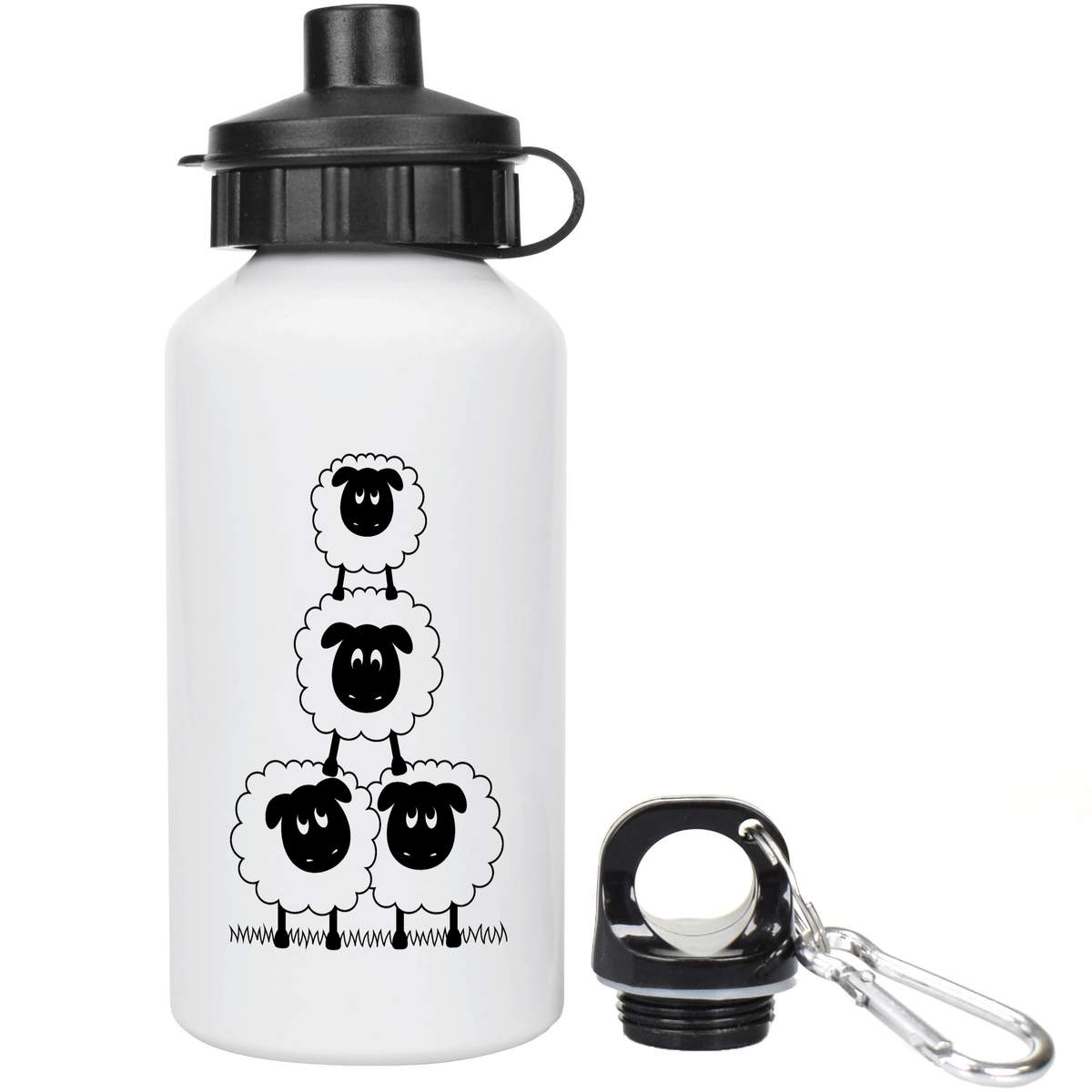 'Sheep Tower' Reusable Water Bottle - 400ml - Farm Animal Pyramid Illustration - Lightweight Aluminium Drinks Flask for Kids, School and Travel (WT00012736)
