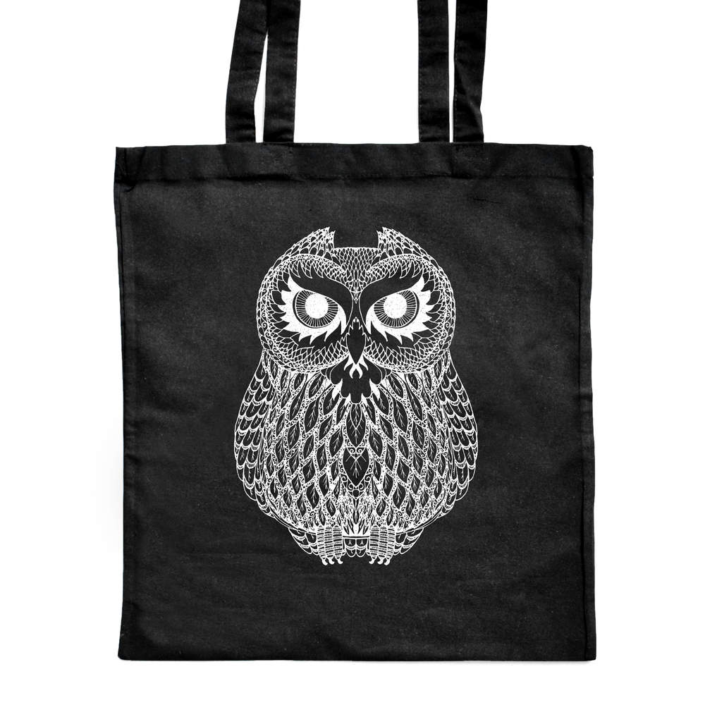 'Owl' Classic Black Tote Shopper Bag (ZB00000964)