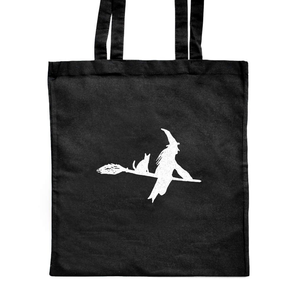 'Witch On A Broomstick' Classic Black Tote Shopper Bag (ZB00001182)
