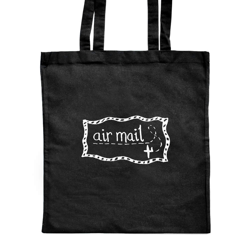 'Air Mail' Classic Black Tote Shopper Bag (ZB00001185)