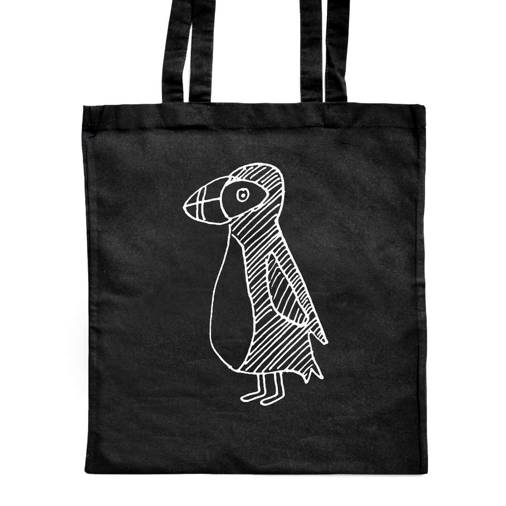 'Puffin Bird' Classic Black Tote Shopper Bag (ZB00002960)