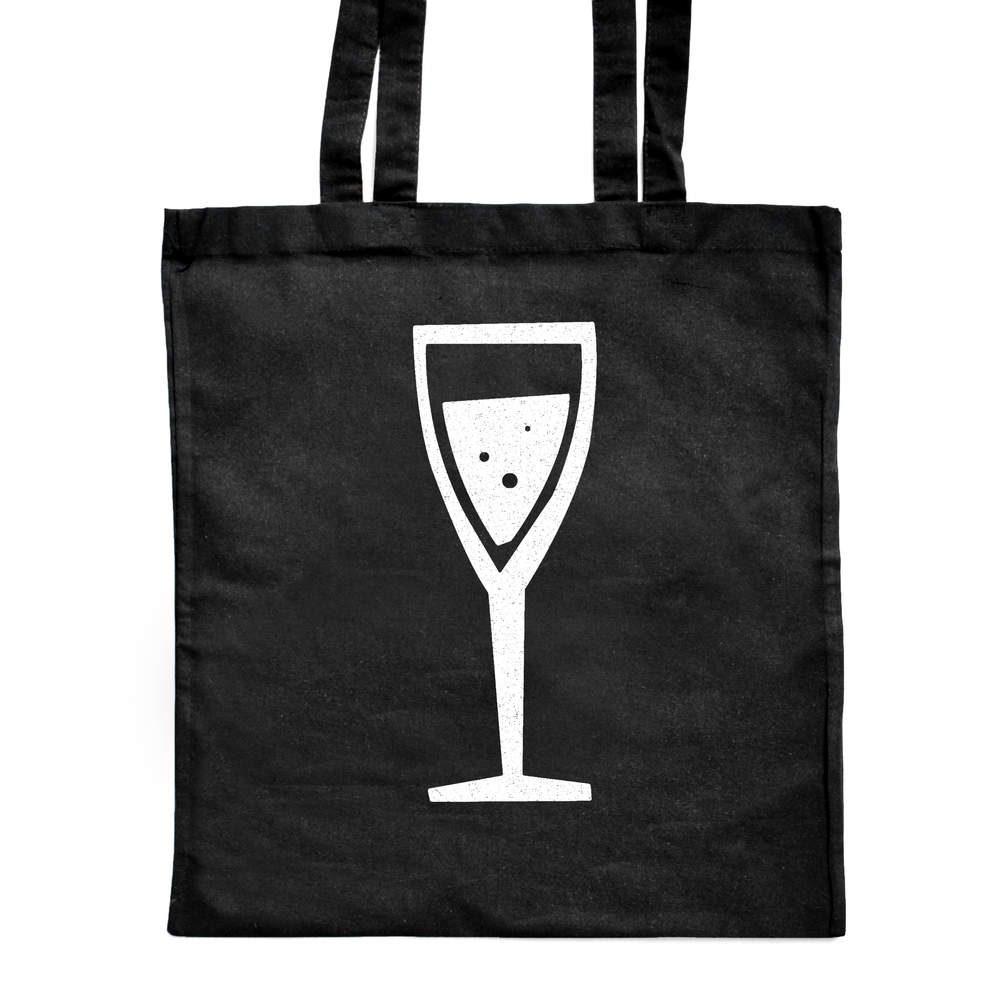 'Wine Glass' Classic Black Tote Shopper Bag (ZB00003943)
