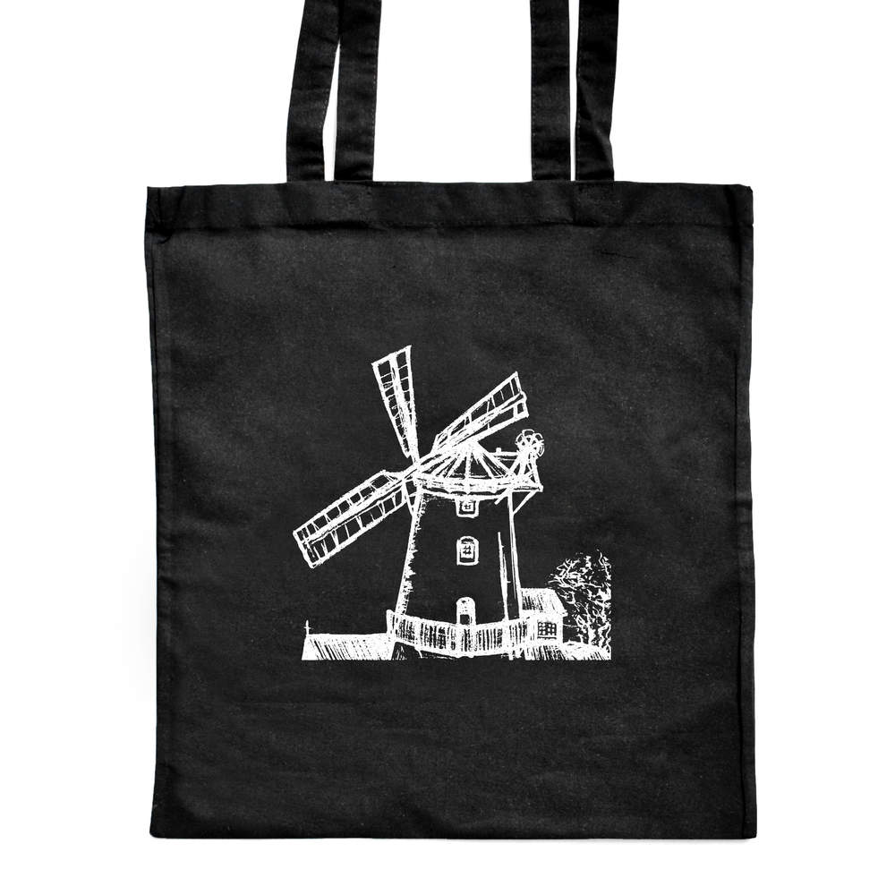 'Windmill Scene' Classic Black Tote Shopper Bag (ZB00004658)