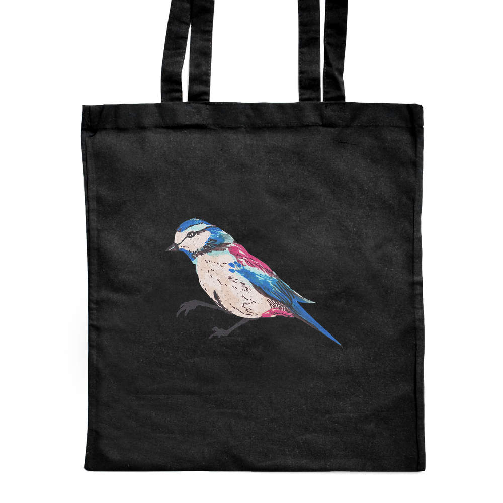 'Blue Tit' Classic Black Tote Shopper Bag (ZB00007027)