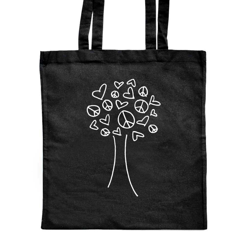 'Peace & Love Tree' Classic Black Tote Shopper Bag (ZB00007592)
