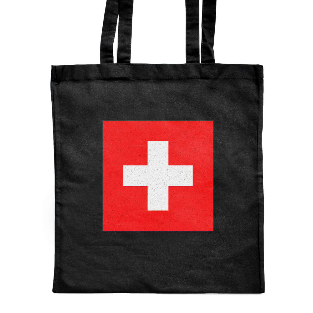 'Switzerland Flag' Classic Black Tote Shopper Bag (ZB00008296)