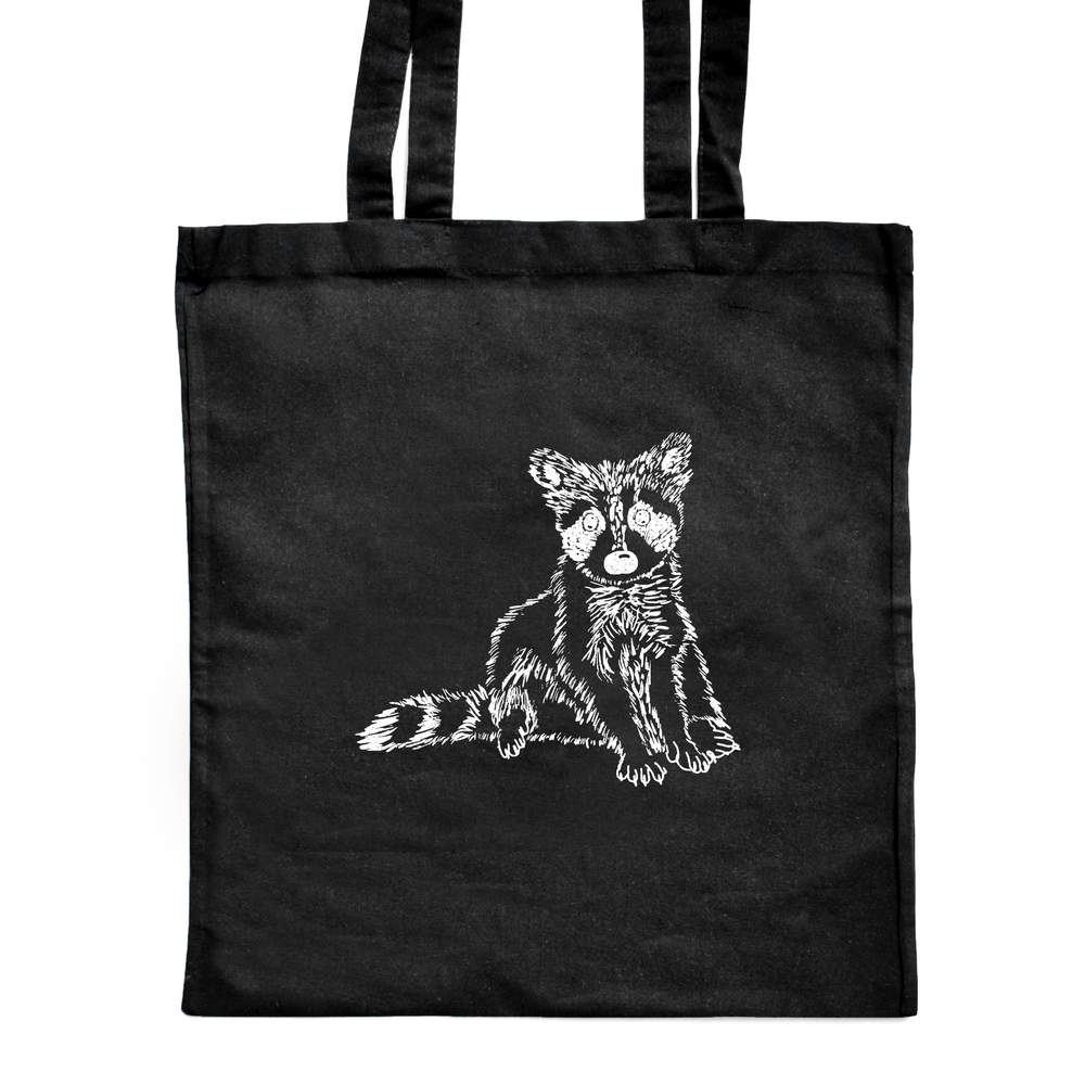 'Racoon Cub' Classic Black Tote Shopper Bag (ZB00009771)