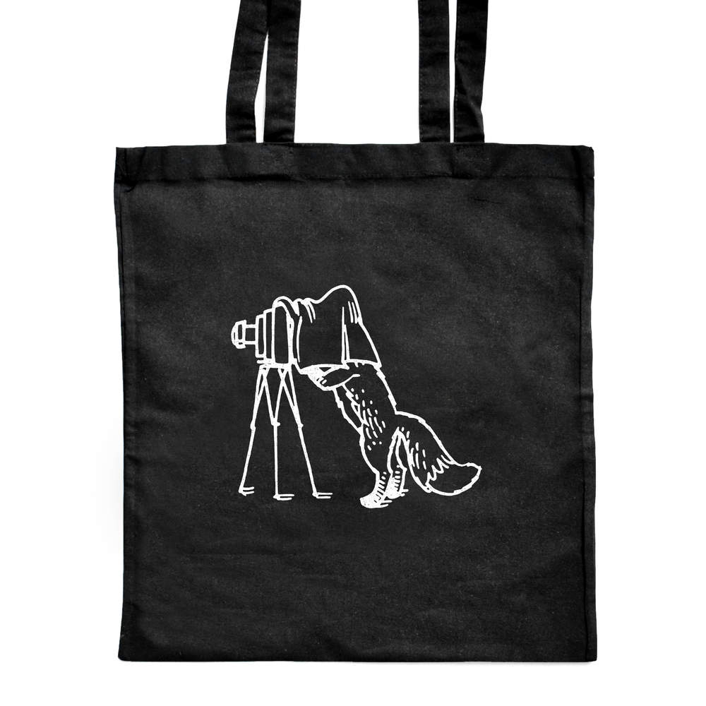 'Vintage Photographer Fox' Classic Black Tote Shopper Bag (ZB00010099)