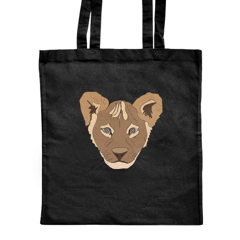 'Lion Cub' Classic Black Tote Shopper Bag (ZB00010142)