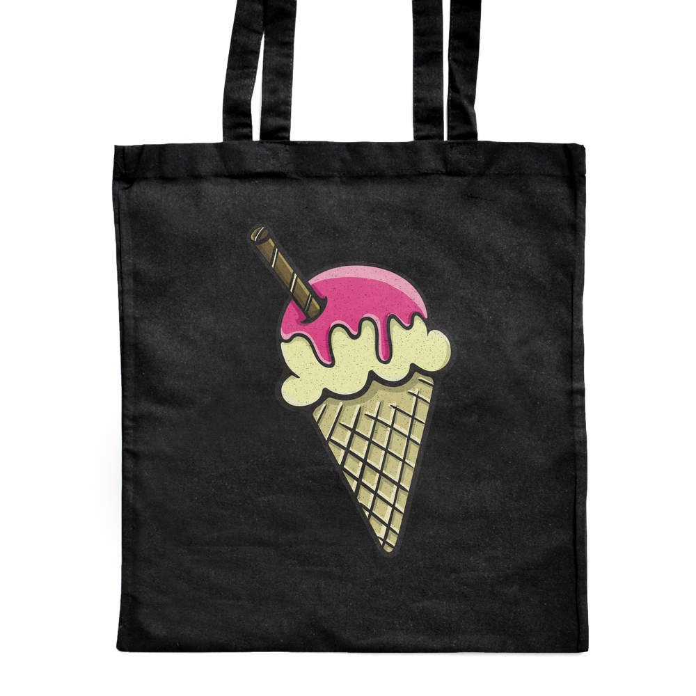 'Ice Cream Cone' Classic Black Tote Shopper Bag (ZB00010890)