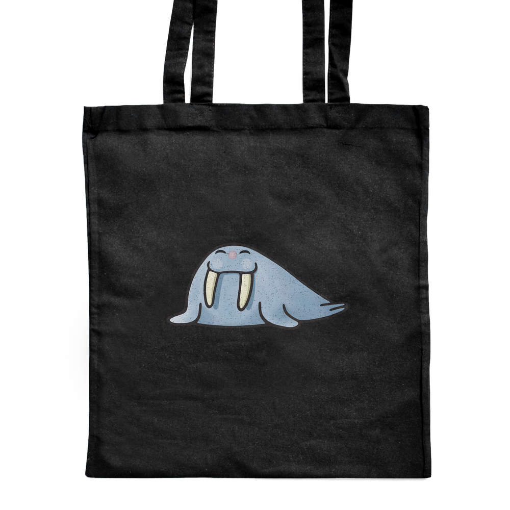 'Happy Walrus' Classic Black Tote Shopper Bag (ZB00011235)