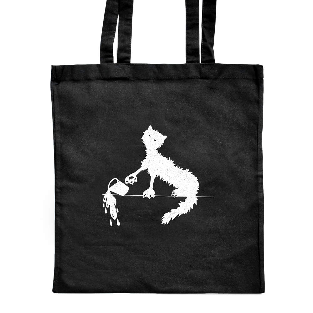 'Cat Spilling Glass' Classic Black Tote Shopper Bag (ZB00012347)