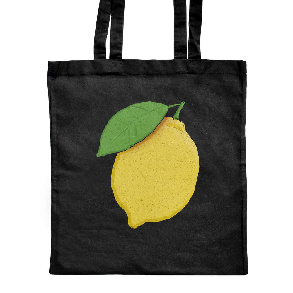'Lemon & Leaf' Classic Black Tote Shopper Bag (ZB00012350)