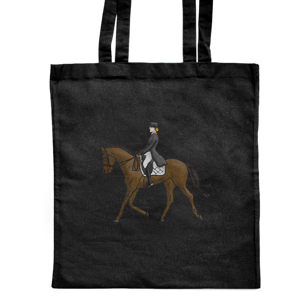 'Dressage Horse & Rider' Reusable Shopping Tote Bag - Black - Reusable Shoulder Bag for Groceries, Work, Books and Travel (ZB00012379)