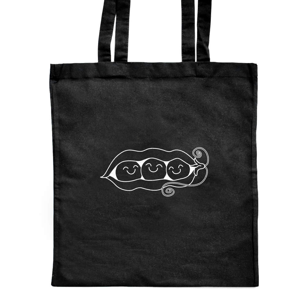 'Happy Peapod' Classic Black Tote Shopper Bag (ZB00013183)