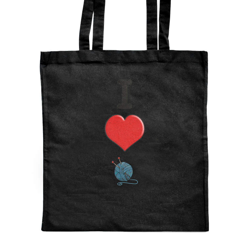 'I Love Knitting' Classic Black Tote Shopper Bag (ZB00015585)