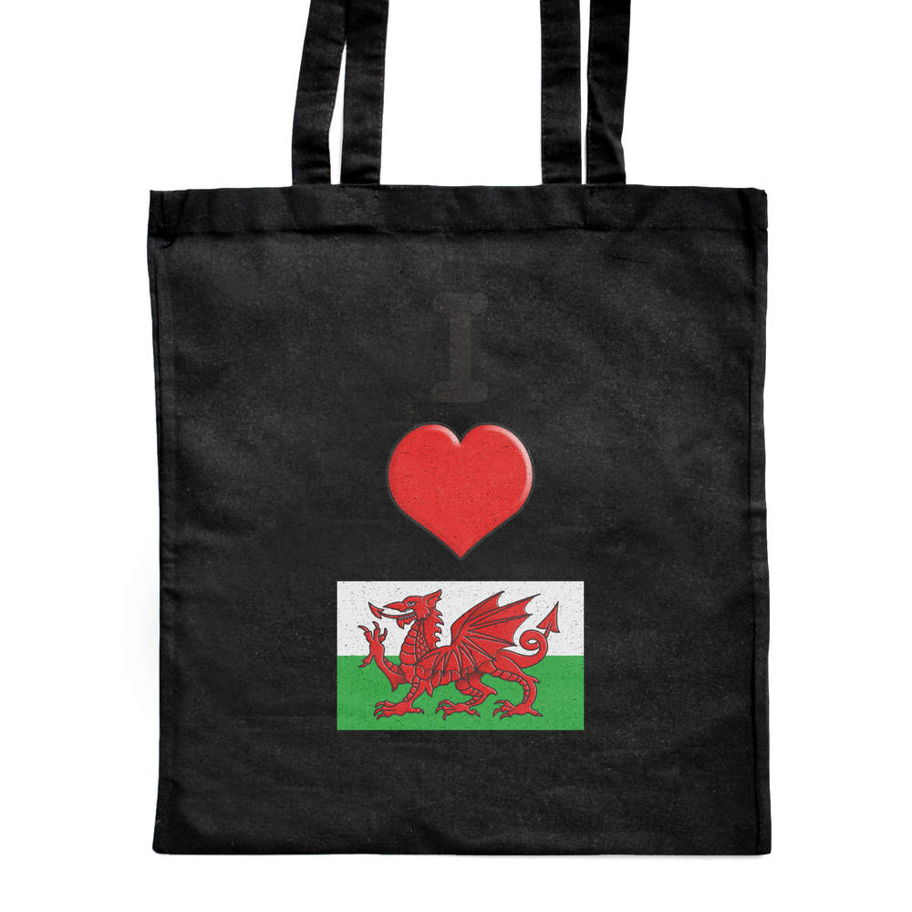 'I Love Wales' Classic Black Tote Shopper Bag (ZB00015868)