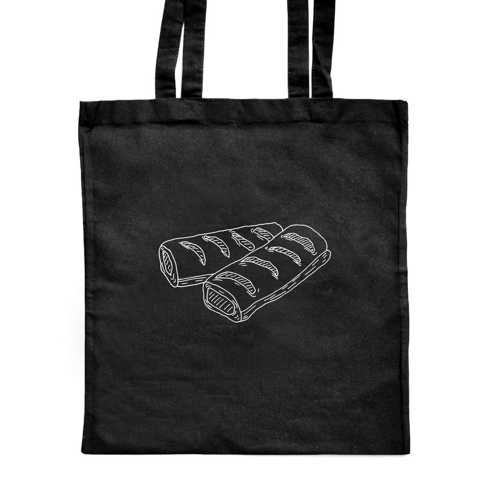 'Sausage Rolls' Classic Black Tote Shopper Bag (ZB00016260)
