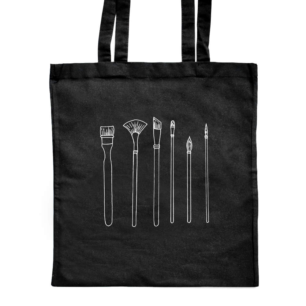 'Artist Brushes' Classic Black Tote Shopper Bag (ZB00016309)