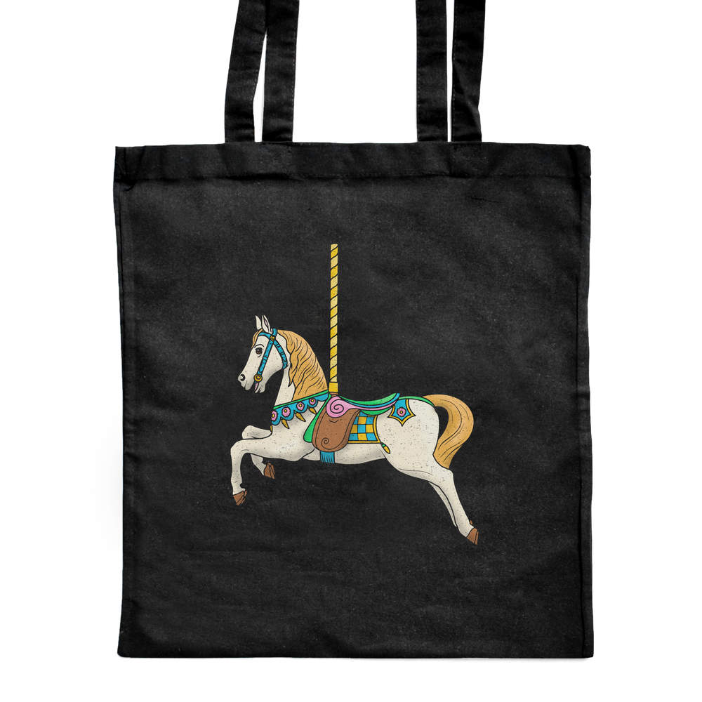 'Carousel Horse' Classic Black Tote Shopper Bag (ZB00016332)