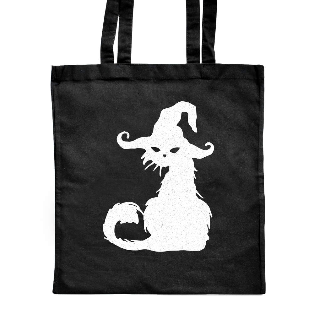 'Witch Cat Silhouette' Classic Black Tote Shopper Bag (ZB00018260)