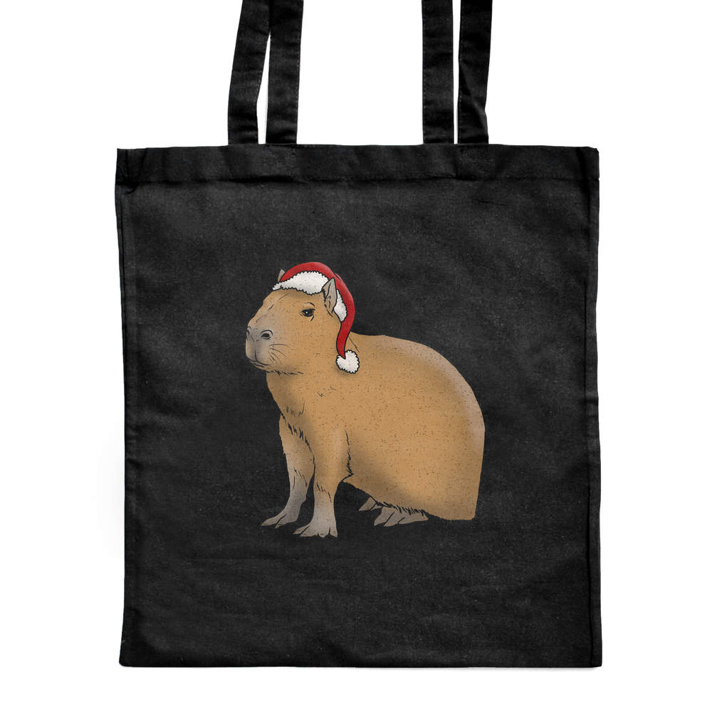 'Christmas Capybara' Classic Black Tote Shopper Bag (ZB00018329)