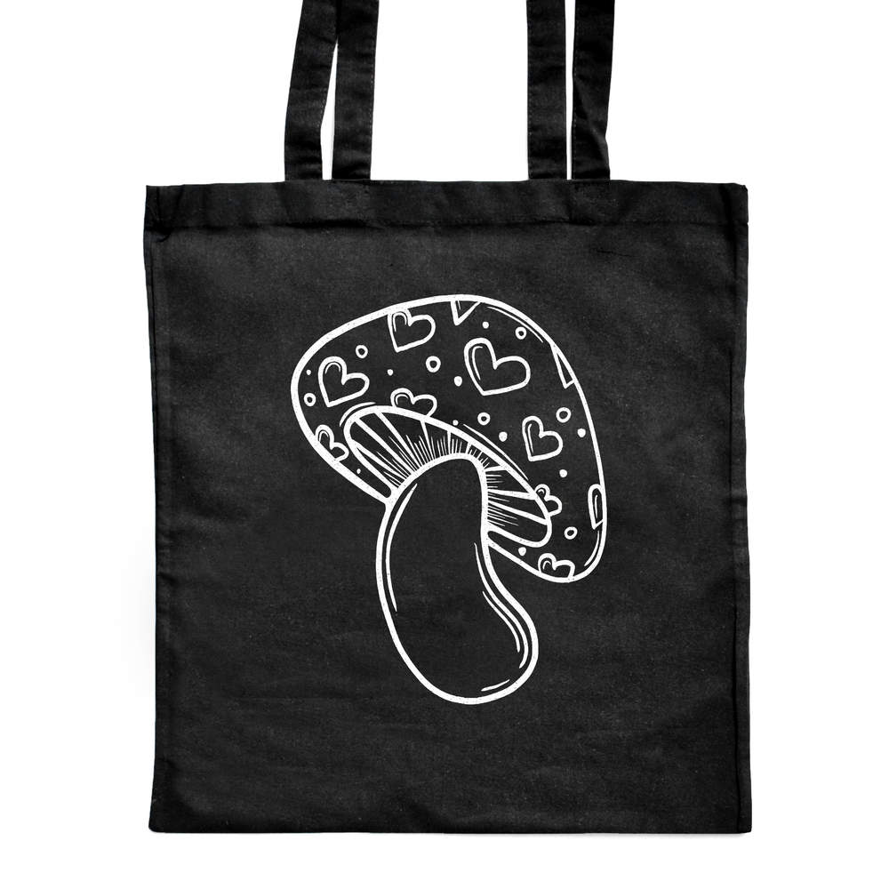 'Heart Mushroom' Classic Black Tote Shopper Bag (ZB00019459)