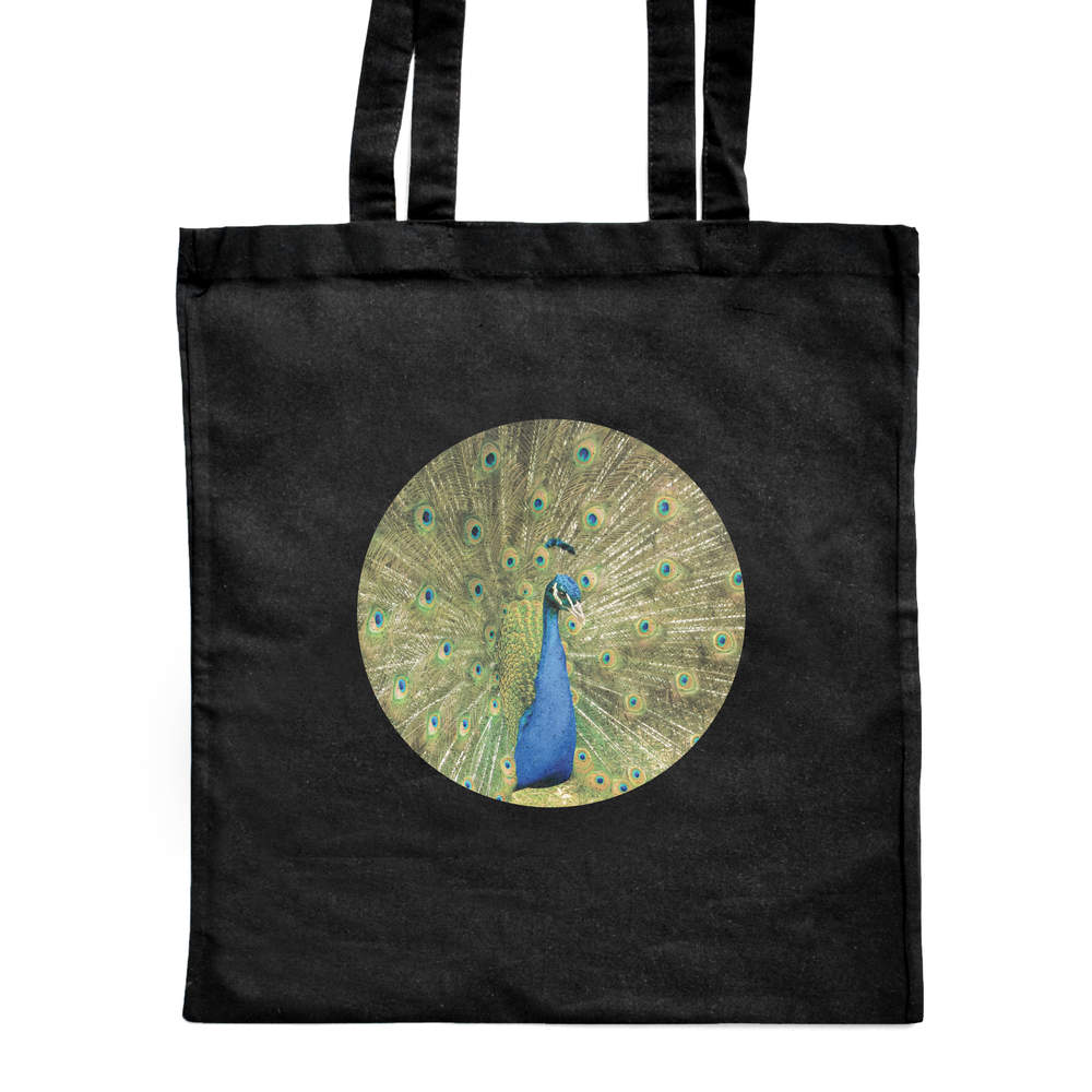 'Peacock Display' Classic Black Tote Shopper Bag (ZB00020398)