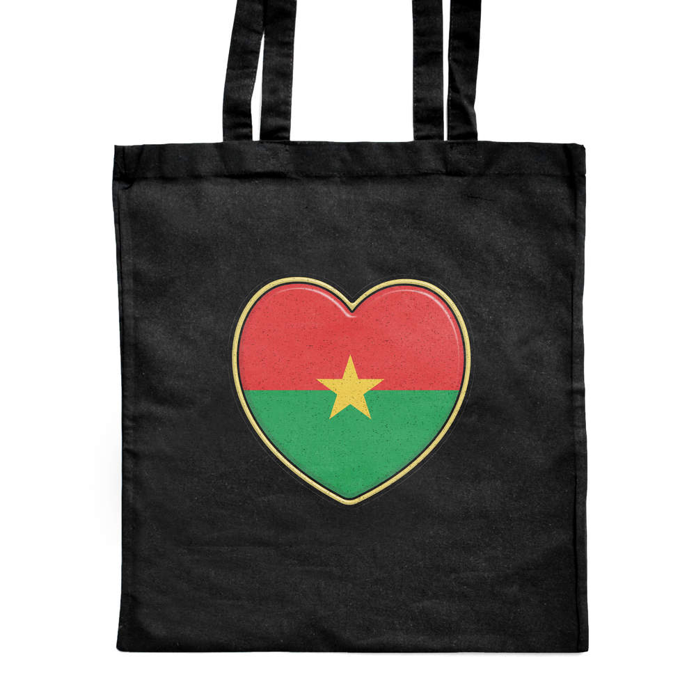 'Burkina Faso Flag Heart' Classic Black Tote Shopper Bag (ZB00020403)