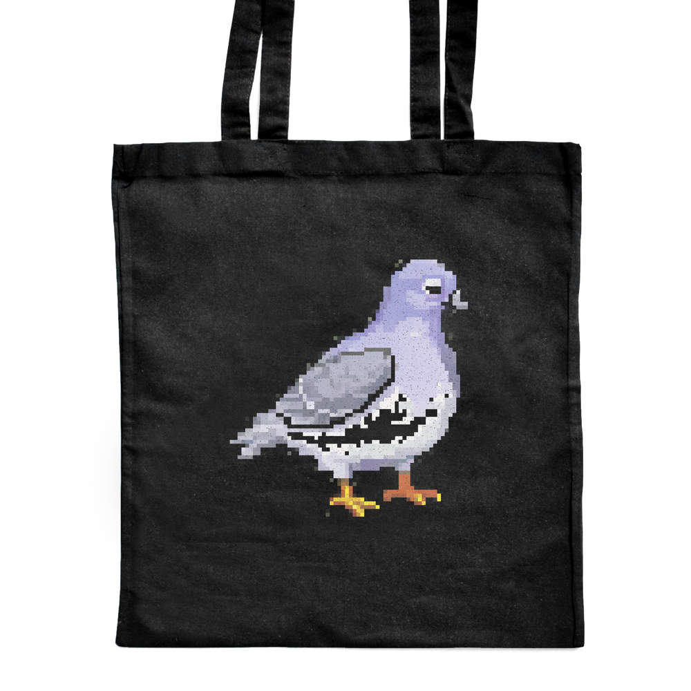'Pigeon Pixel Art' Classic Black Tote Shopper Bag (ZB00021239)