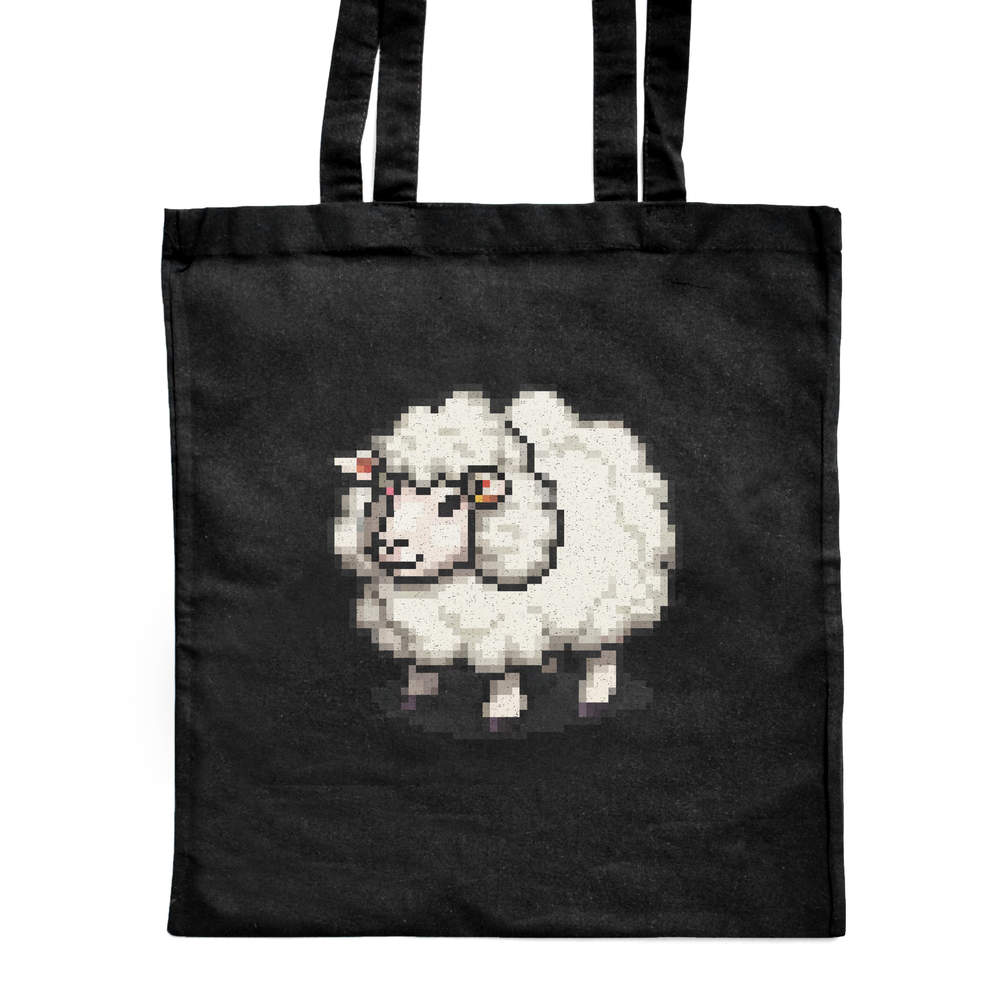 'Pixel Art Fluffy Sheep' Classic Black Tote Shopper Bag (ZB00021434)