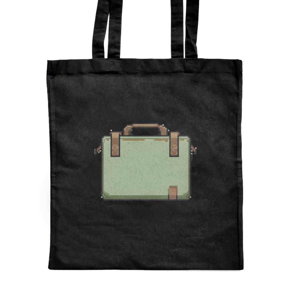 'Briefcase Pixel Art' Classic Black Tote Shopper Bag (ZB00021610)