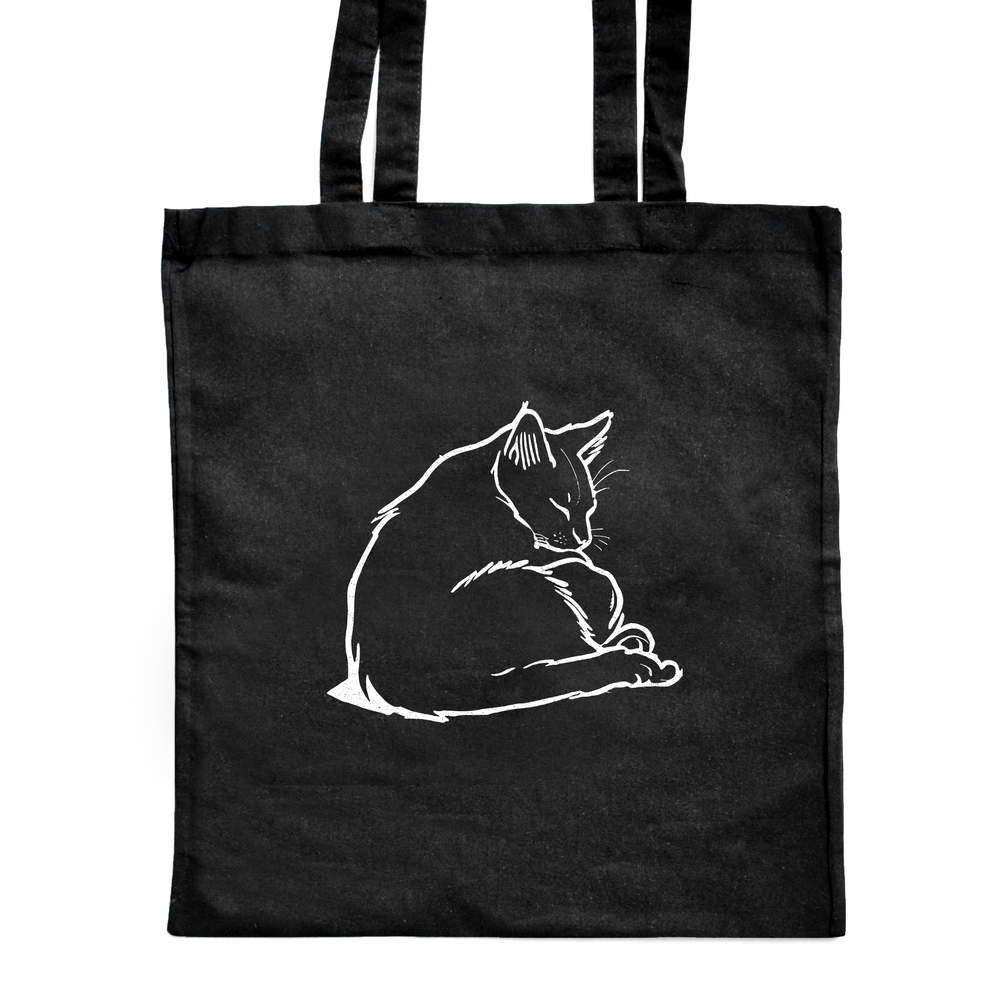 'Singapura Cat Napping' Classic Black Tote Shopper Bag (ZB00021904)