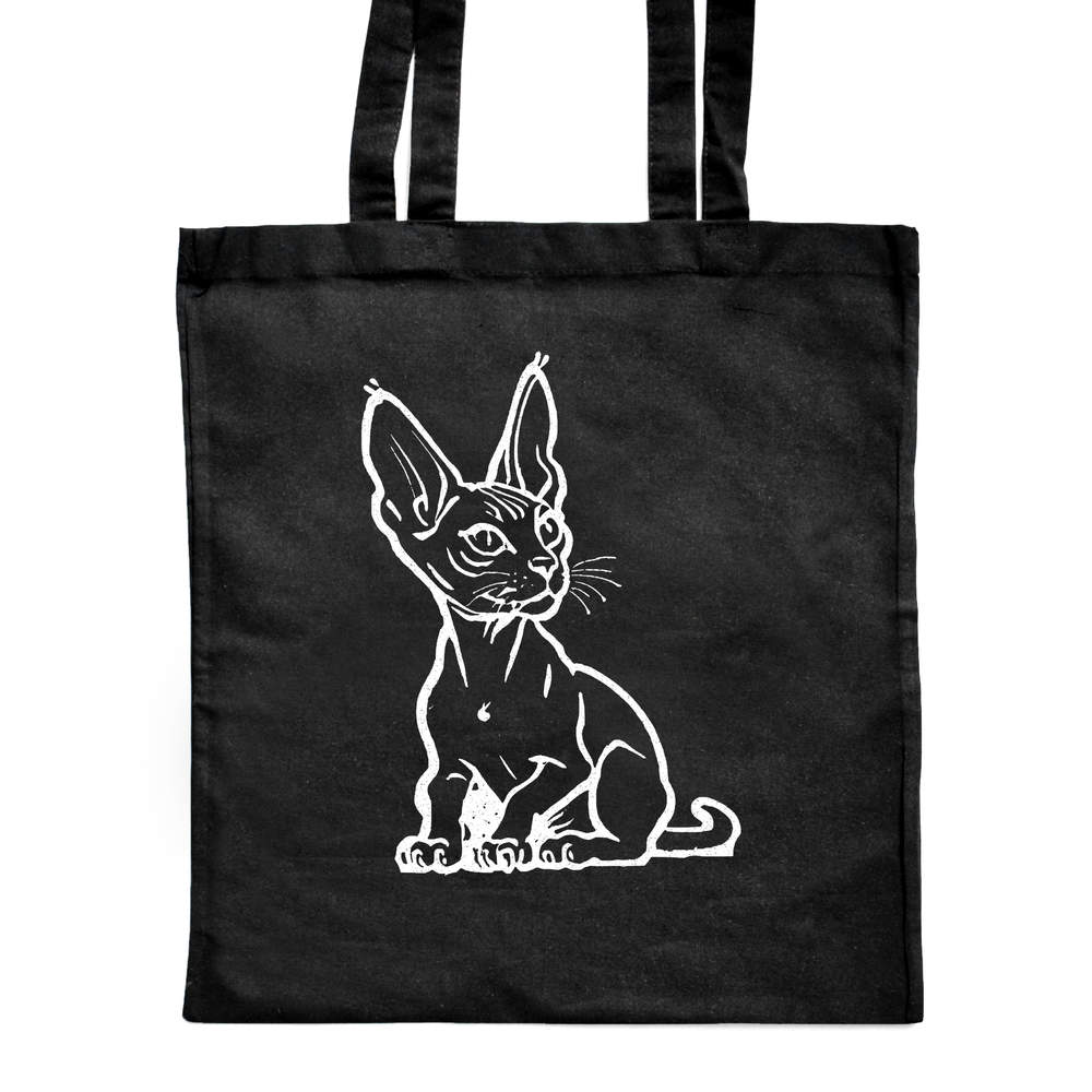 'Sphynx Cat Basking In Sun' Classic Black Tote Shopper Bag (ZB00021906)