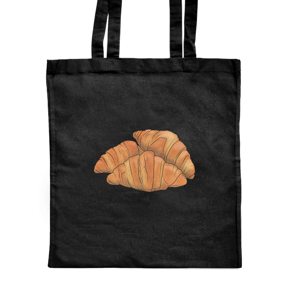 'Croissant Pastries' Classic Black Tote Shopper Bag (ZB00021935)