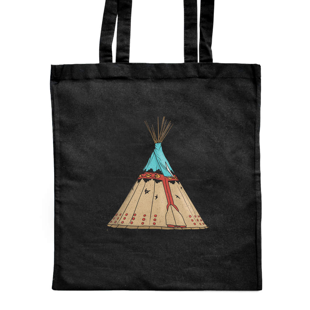 'Native American Tipi' Classic Black Tote Shopper Bag (ZB00021962)