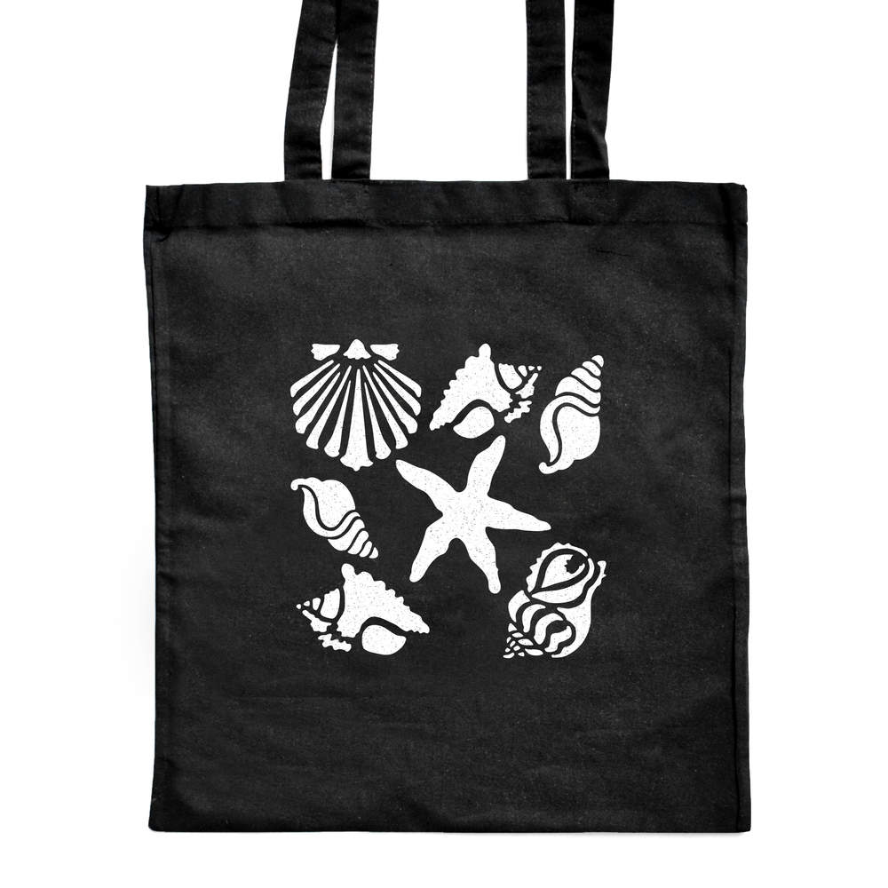 'Sea Shells & Starfish' Classic Black Tote Shopper Bag (ZB00022898)