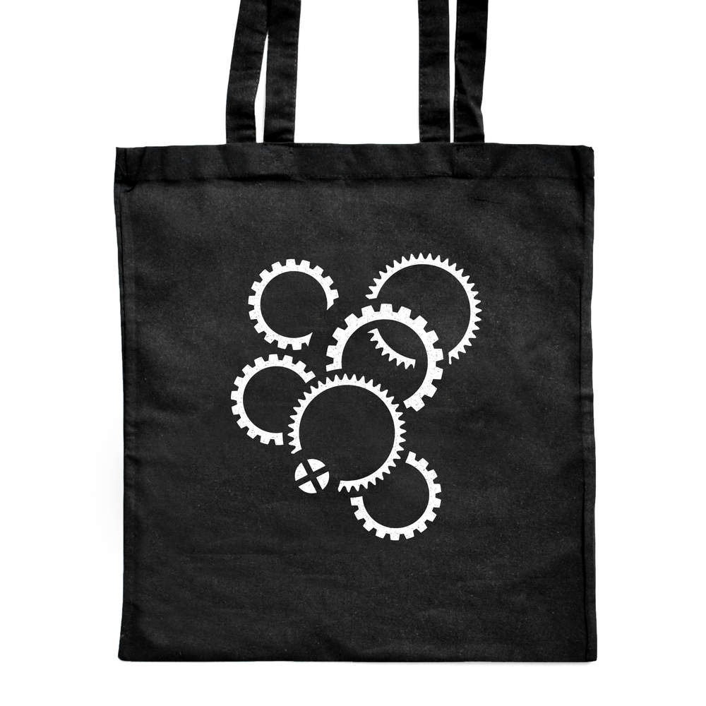 'Cog Wheels' Classic Black Tote Shopper Bag (ZB00022927)