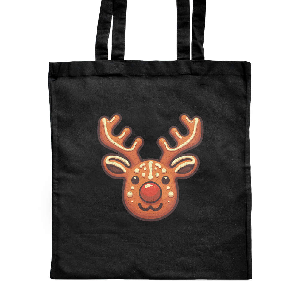 'Gingerbread Rudolph Reindeer' Classic Black Tote Shopper Bag (ZB00023265)