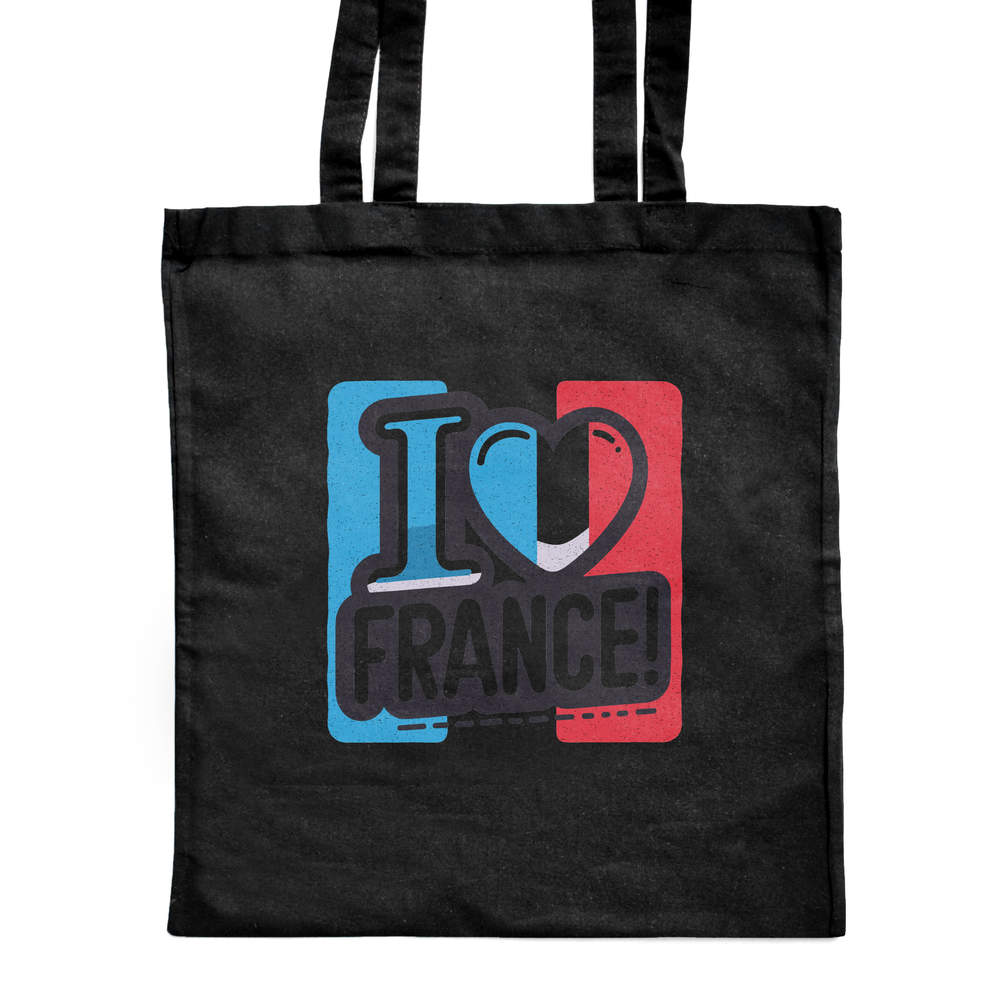 'I Love France!' Classic Black Tote Shopper Bag (ZB00023377)