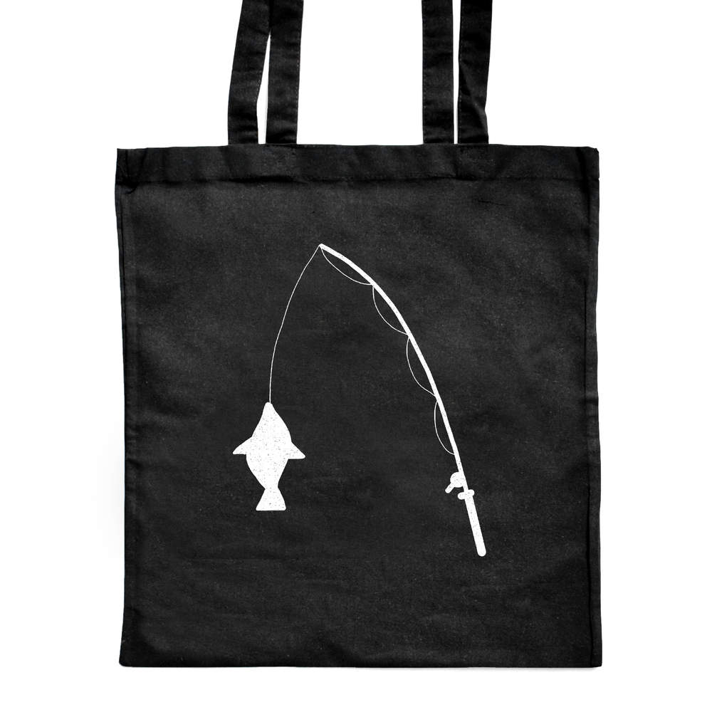 'A Day Fishing' Classic Black Tote Shopper Bag (ZB00024190)