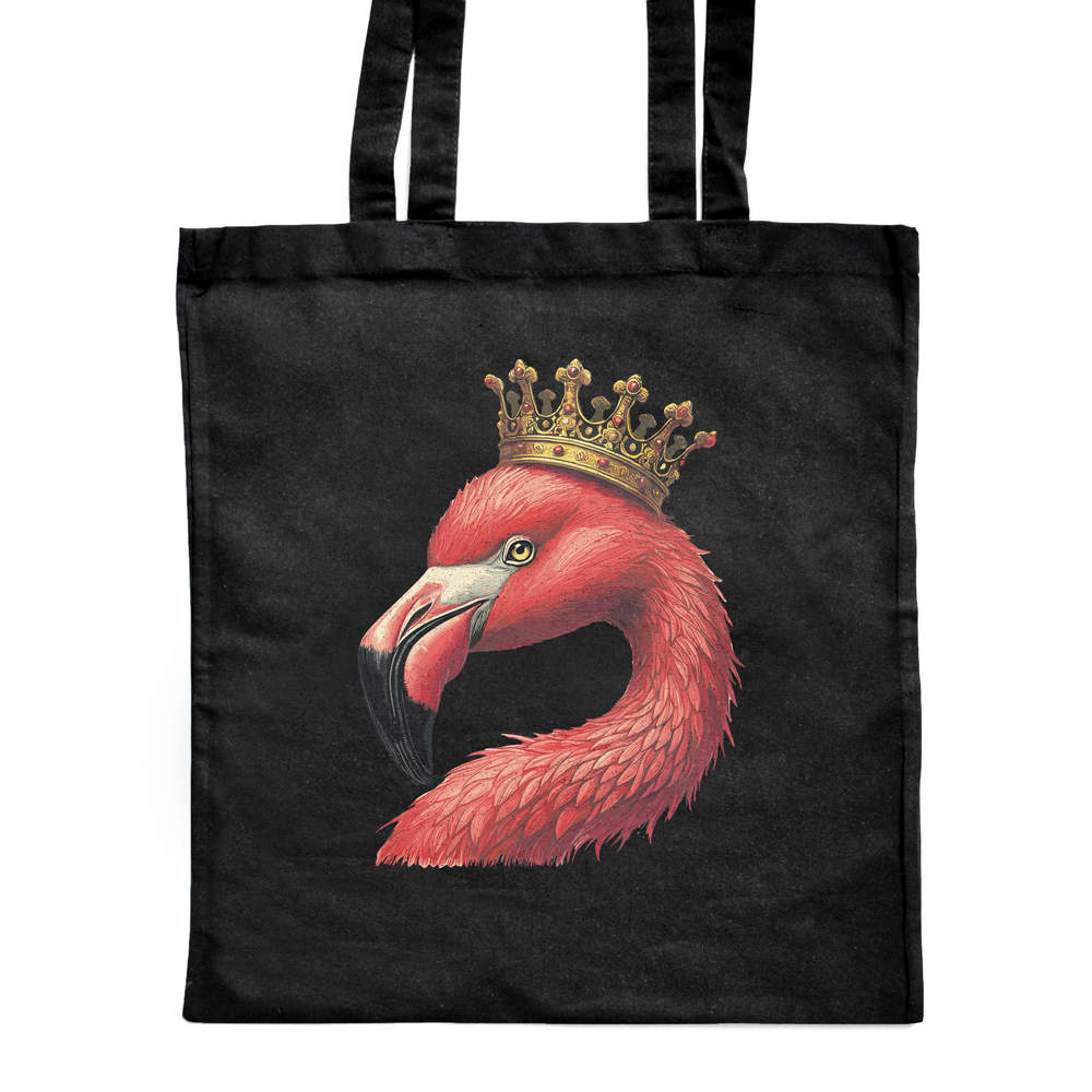 'Flamingo Wearing Crown' Classic Black Tote Shopper Bag (ZB00024532)