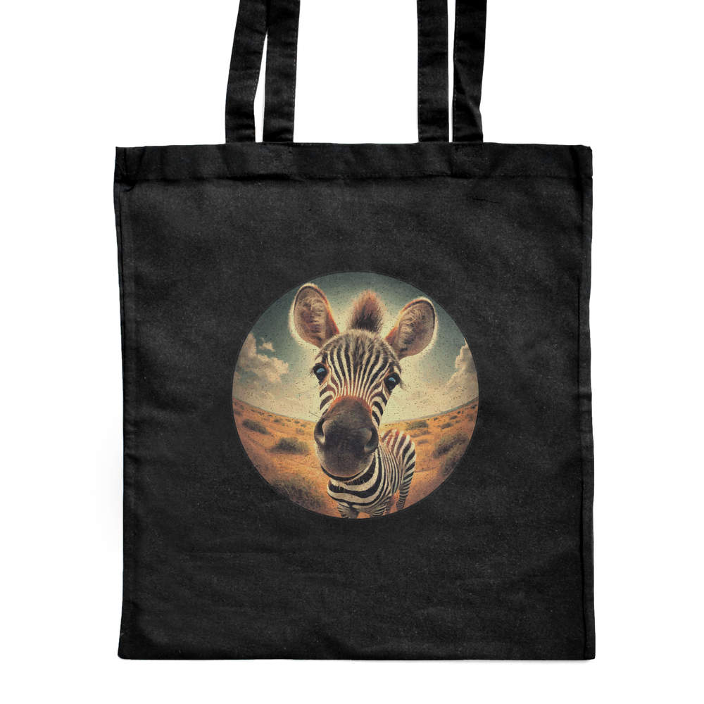 'Smiling Baby Zebra' Classic Black Tote Shopper Bag (ZB00024648)