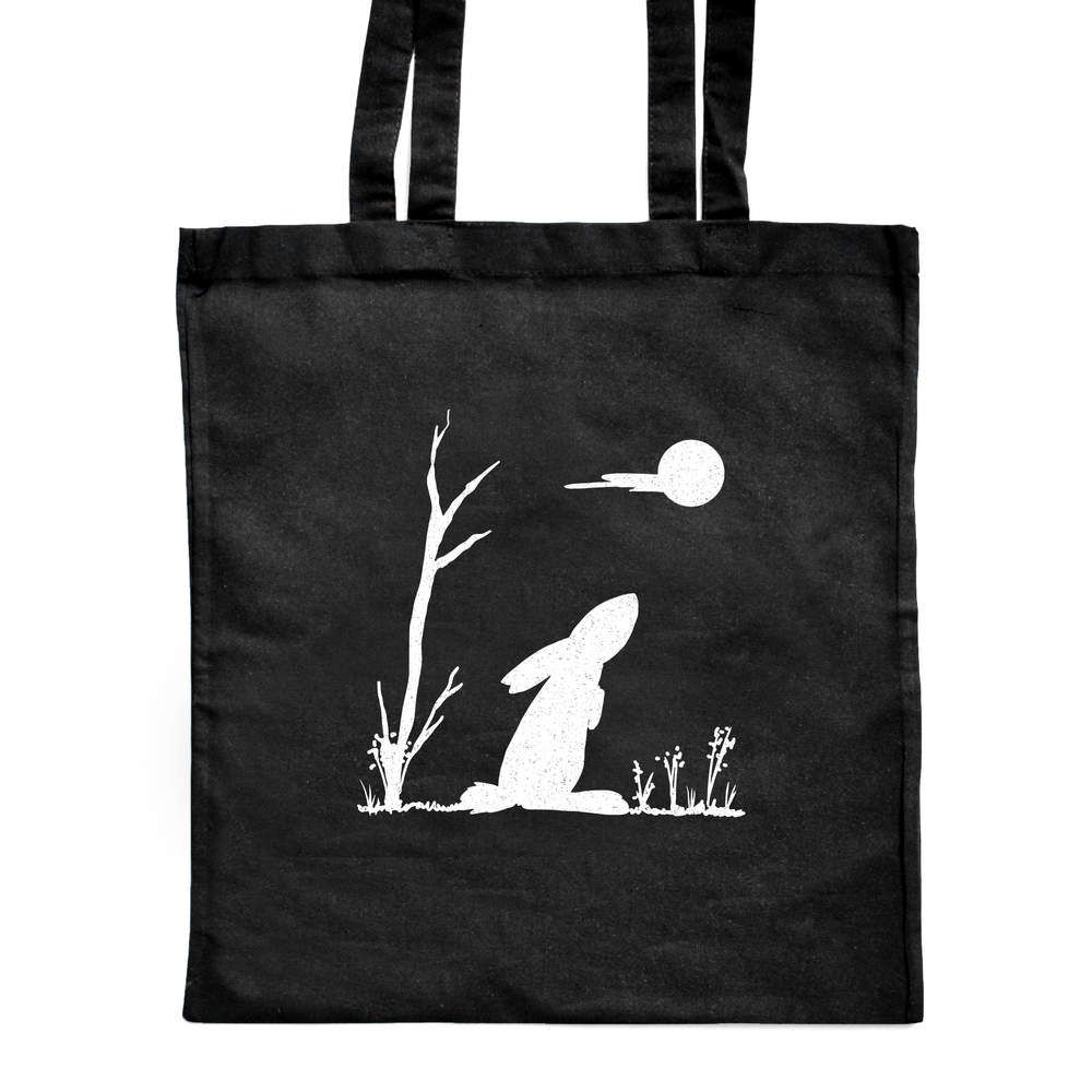 'Moon Gazing Hare' Classic Black Tote Shopper Bag (ZB00024775)