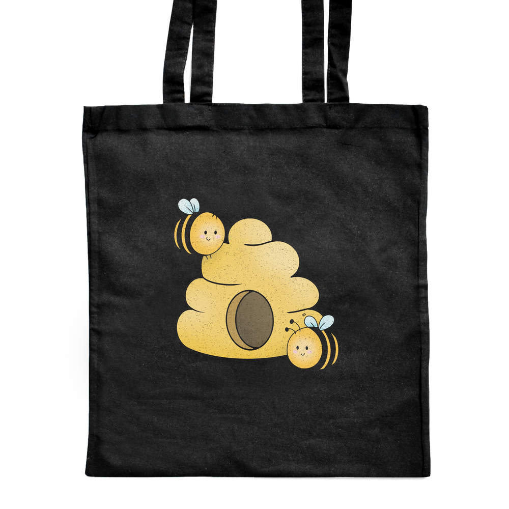 'Cute Bees & Hive' Classic Black Tote Shopper Bag (ZB00025161)